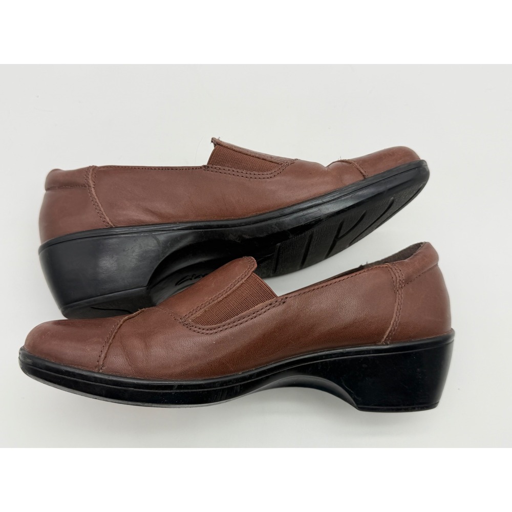 Clarks Collection Womens Brown Leather Slip On Wedge Loafers Shoes Size 6.5 M